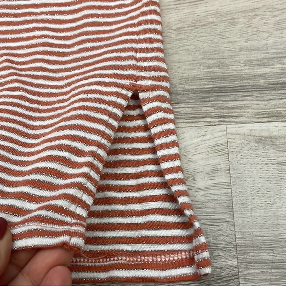 Chico's Melon, White & Shiny Silver Striped Short Sleeve The Ultimate Tee Medium - Picture 8 of 11